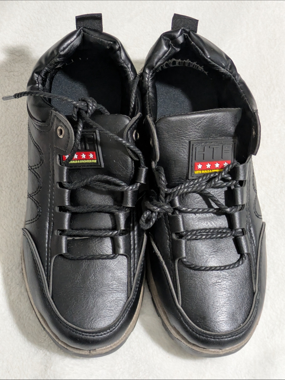 HTF Black Faux Leather Comfort Casual Sneakers Shoes Euro Size 39 Walking